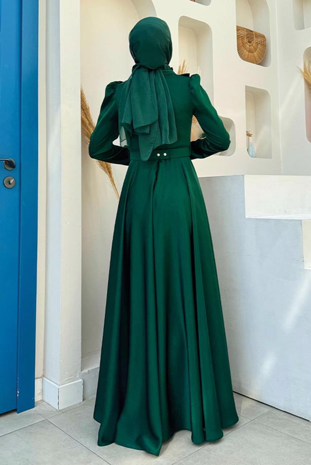 slim fit dress slacks Rania Emerald Green Abaya Dress Half-Placket Button Front & Sleeve