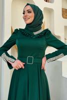 Tesettür giyim YEŞİL TAŞ DETAYLI ABİYE ELBİSE T 5511