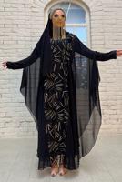Tesettür giyim SİYAH PUL PAYETLİ ABİYE ELBİSELİ TAKIM T 5773