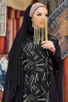 Tesettür giyim SİYAH PUL PAYETLİ ABİYE ELBİSELİ TAKIM T 5773