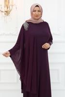 Hijab clothing PLUM EVENING DRESS WITH GEM T 5921