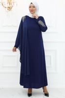 Tesettür giyim LACİVERT TAŞLI ABİYE ELBİSE T 5921