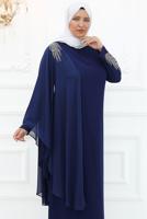 Tesettür giyim LACİVERT TAŞLI ABİYE ELBİSE T 5921