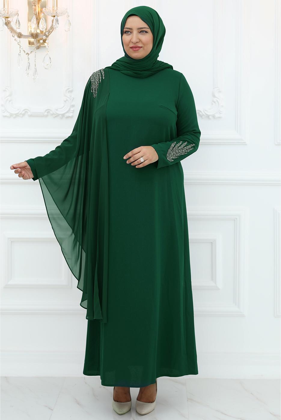 Vêtements hijab VERT ROBE DE SOIRÉE AVEC GEMME T 5921