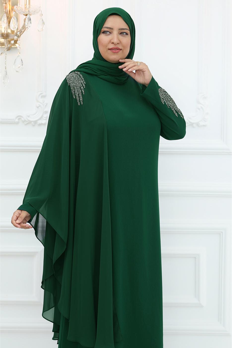 Vêtements hijab VERT ROBE DE SOIRÉE AVEC GEMME T 5921
