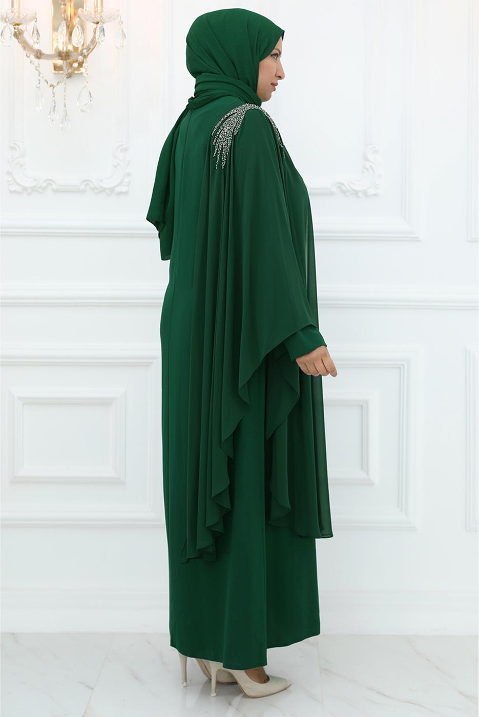 Vêtements hijab VERT ROBE DE SOIRÉE AVEC GEMME T 5921