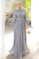 Tesettür giyim GRİ PUL PAYETLİ ABİYE ELBİSE T 6944