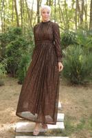 Tesettür giyim KAHVE PUL PAYETLİ ABİYE ELBİSE T 6944