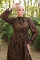 Tesettür giyim KAHVE PUL PAYETLİ ABİYE ELBİSE T 6944