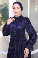 Tesettür giyim LACİVERT PUL PAYETLİ ABİYE ELBİSE T 6944