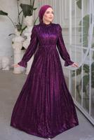 Tesettür giyim MÜRDÜM PUL PAYETLİ ABİYE ELBİSE T 6944