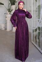 Tesettür giyim MÜRDÜM PUL PAYETLİ ABİYE ELBİSE T 6944