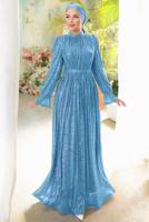 Tesettür giyim LACİVERT PUL PAYETLİ ABİYE ELBİSE T 6944