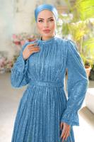 Tesettür giyim LACİVERT PUL PAYETLİ ABİYE ELBİSE T 6944