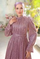 Tesettür giyim PUDRA PUL PAYETLİ ABİYE ELBİSE T 6944