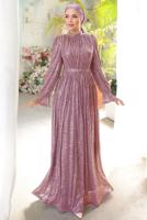 Tesettür giyim PUDRA PUL PAYETLİ ABİYE ELBİSE T 6944