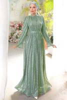 Tesettür giyim YEŞİL PUL PAYETLİ ABİYE ELBİSE T 6944