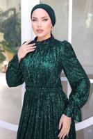 Tesettür giyim YEŞİL PUL PAYETLİ ABİYE ELBİSE T 6944