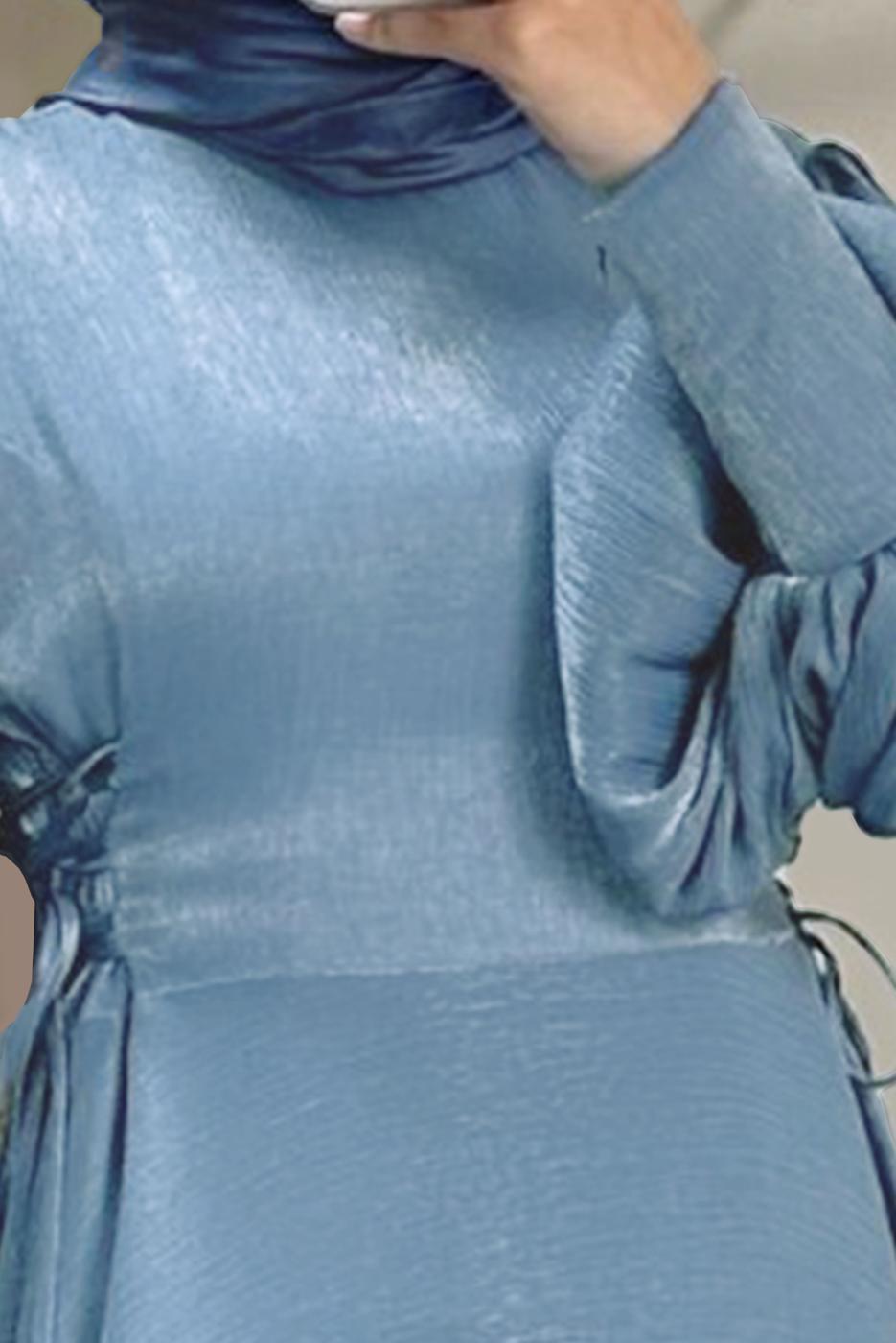 Tesettür giyim LACİVERT BALON KOL ABİYE ELBİSE T 6995