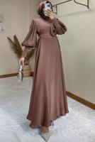 Tesettür giyim PEMBE BALON KOL ABİYE ELBİSE T 6995
