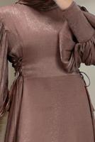 Tesettür giyim PEMBE BALON KOL ABİYE ELBİSE T 6995