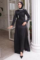Tesettür giyim SİYAH TAŞLI SATEN ABİYE ELBİSE T 7654
