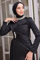 Tesettür giyim SİYAH TAŞLI SATEN ABİYE ELBİSE T 7654