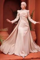 Tesettür giyim VİZON TAŞLI SATEN ABİYE ELBİSE T 7654