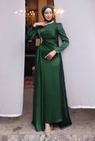 Tesettür giyim YEŞİL TAŞLI SATEN ABİYE ELBİSE T 7654