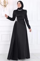Vêtements hijab NOIR ROBE DE SOIRÉE À DÉTAILS DE PIERRES PRÉCIEUSES T 7853