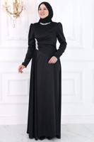 Vêtements hijab NOIR ROBE DE SOIRÉE À DÉTAILS DE PIERRES PRÉCIEUSES T 7853