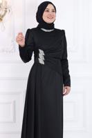 Vêtements hijab NOIR ROBE DE SOIRÉE À DÉTAILS DE PIERRES PRÉCIEUSES T 7853
