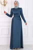 Vêtements hijab BLEU MARINE ROBE DE SOIRÉE À DÉTAILS DE PIERRES PRÉCIEUSES T 7853