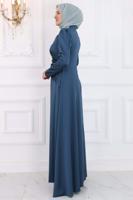 Vêtements hijab BLEU MARINE ROBE DE SOIRÉE À DÉTAILS DE PIERRES PRÉCIEUSES T 7853