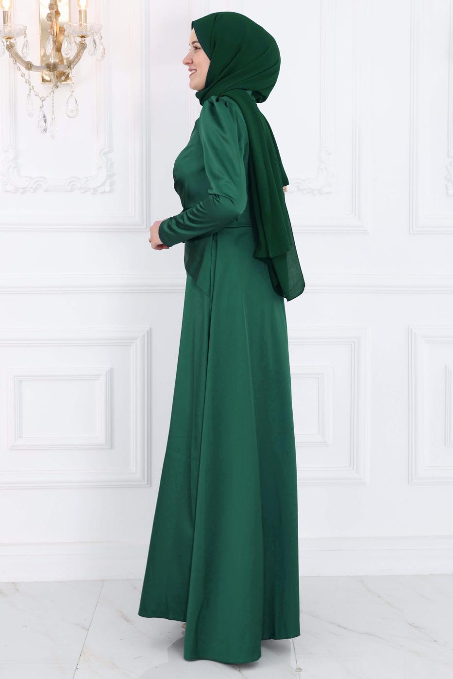 Hijab clothing GREEN GEM DETAILED EVENING DRESS T 7853