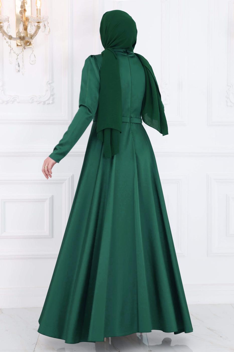 Hijab clothing GREEN GEM DETAILED EVENING DRESS T 7853