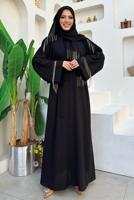 Tesettür giyim SİYAH PÜSKÜL DETAYLI ŞALLI ABAYA T 7887