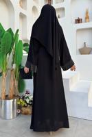 Tesettür giyim SİYAH PÜSKÜL DETAYLI ŞALLI ABAYA T 7887