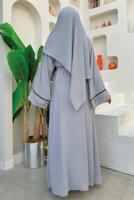 Tesettür giyim GRİ PÜSKÜL DETAYLI ŞALLI ABAYA T 7887