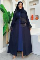 Tesettür giyim LACİVERT PÜSKÜL DETAYLI ŞALLI ABAYA T 7887