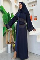 Tesettür giyim LACİVERT PÜSKÜL DETAYLI ŞALLI ABAYA T 7887