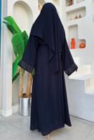 Tesettür giyim LACİVERT PÜSKÜL DETAYLI ŞALLI ABAYA T 7887