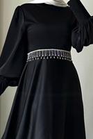 Tesettür giyim SİYAH KEMERLİ ABİYE ELBİSE T 7895