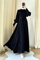Tesettür giyim SİYAH BALON KOL ABİYE ELBİSE T 7895-1