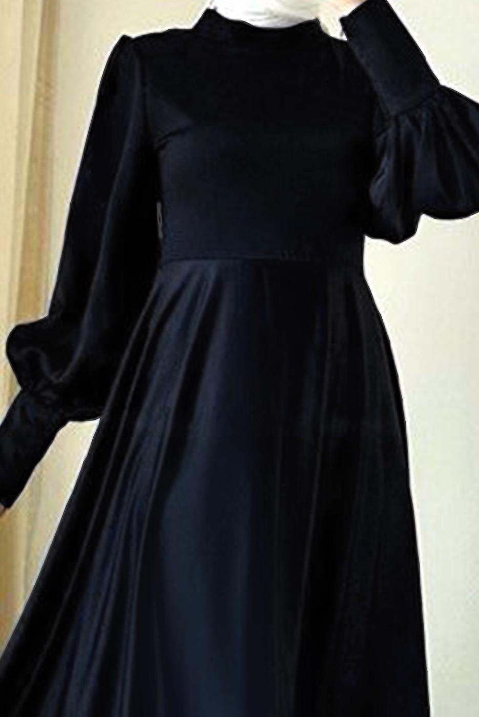 Tesettür giyim SİYAH BALON KOL ABİYE ELBİSE T 7895-1