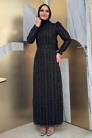 Tesettür giyim SİYAH KEMERLİ ABİYE ELBİSE T 8011