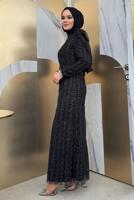 Tesettür giyim SİYAH KEMERLİ ABİYE ELBİSE T 8011