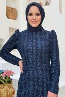 Tesettür giyim LACİVERT KEMERLİ ABİYE ELBİSE T 8011