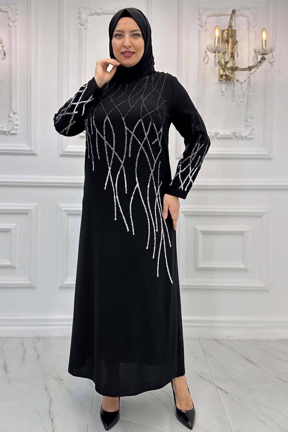 Vêtements hijab NOIR ROBE DE SOIRÉE GRANDE TAILLE T 8031