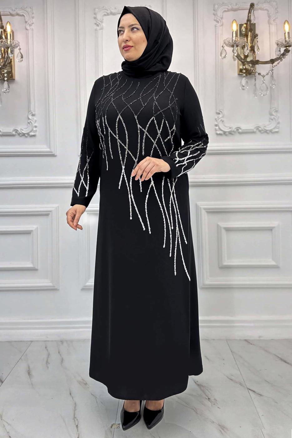 Vêtements hijab NOIR ROBE DE SOIRÉE GRANDE TAILLE T 8031